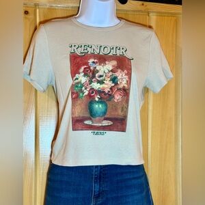 Renoir Fleurs Cropped ribbed Beige cropped Top size M, Ladies